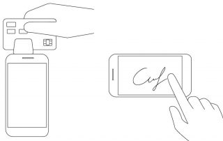 Image stylisée du lecteur de Square eet d'une signature sur un écran de smartphone
