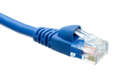 Connecteur Ethernet d'un câble Ethernet bleu
