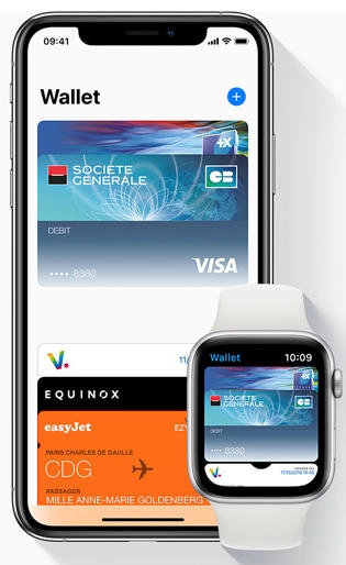 Carte bancaire ajoutée à un iPhone et une Apple Watch