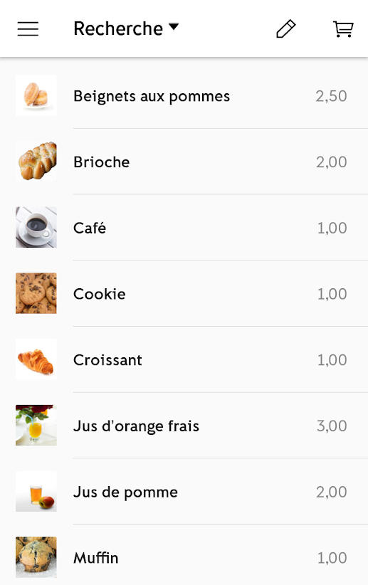 iZettle Go : Recherche Liste de produit du catalogue d'iZettle