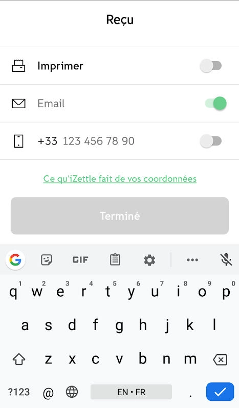 iZettle Go : envoi de reçus