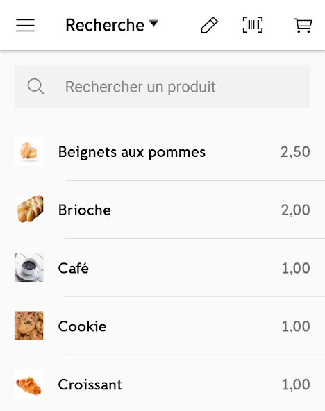 iZettle Go : menu Recherche