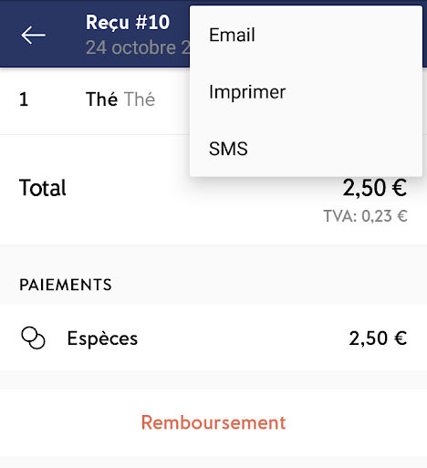 iZettle Go : détail d’un reçu et remboursement