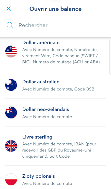 Ajout d’une balance avec coordonnées bancaires sur TransferWise