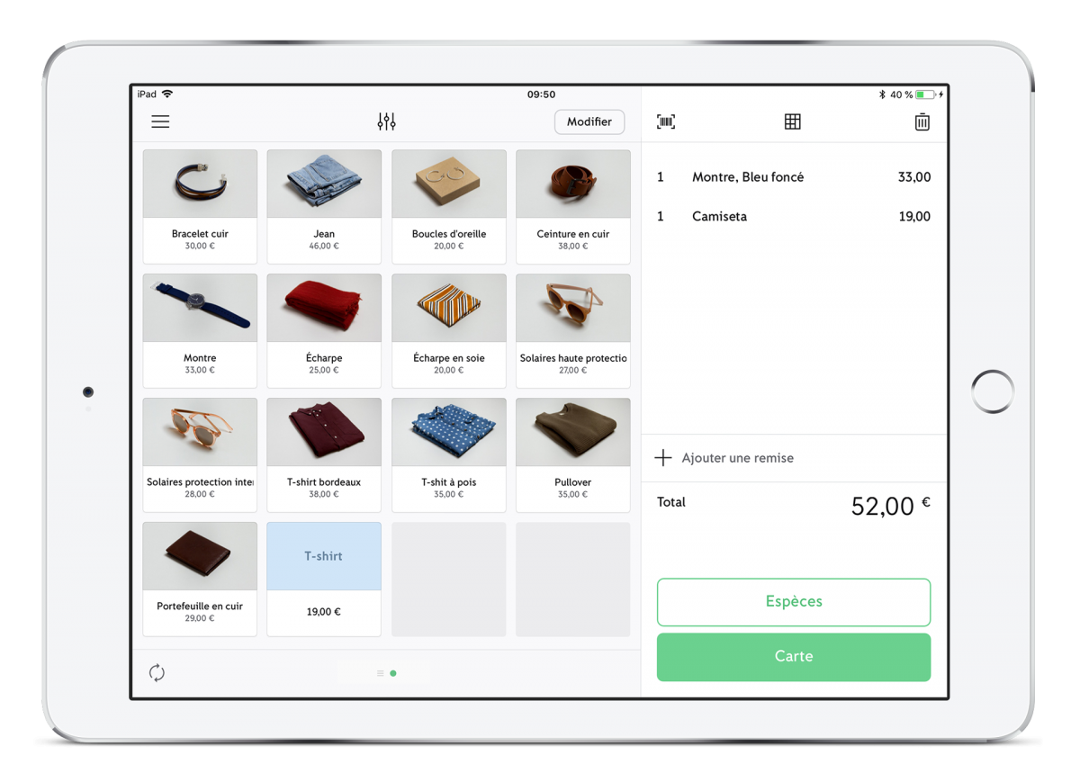 Application iZettle go : catalogue de produits Le catalogue de produits de l'application iZettle Go