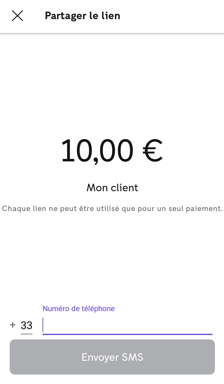 Lien de paiement iZettle – envoi par SMS Lien de paiement iZettle - SMS