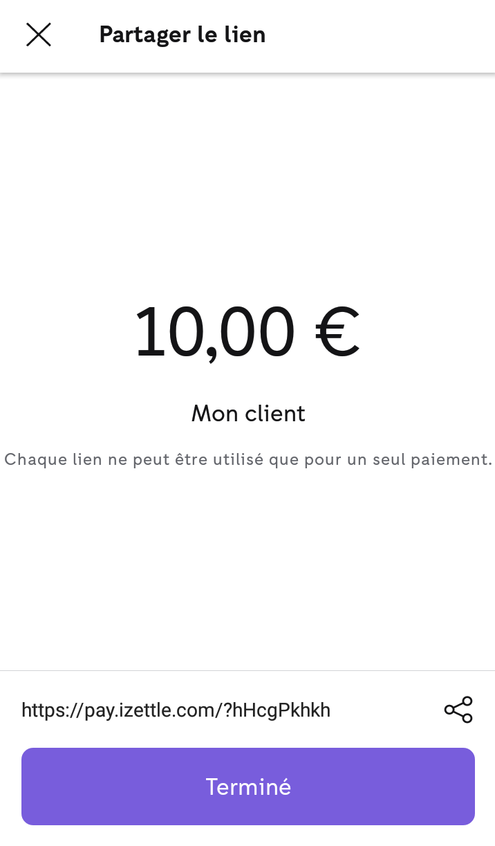 Lien de paiement iZettle – partage Lien de paiement iZettle - partage