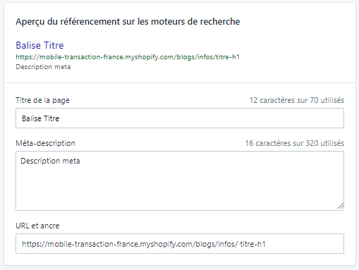 L’outil SEO de Shopify L'outil SEO de Shopify