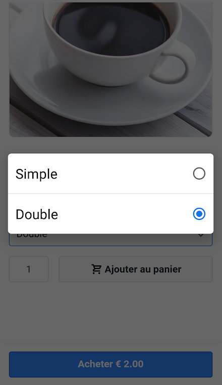 SumUp E-Shop, choix d’une variante SumUp E-Shop, choix d'une variante