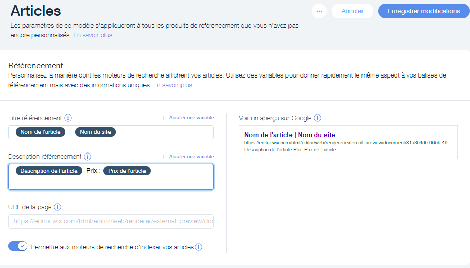 Réglage du référencement des articles dans Wix Réglage du référencement des articles dans Wix