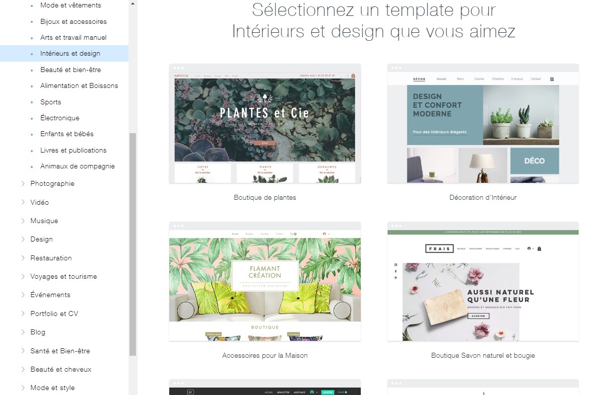Catalogue de template de Wix Catalogue de template de Wix