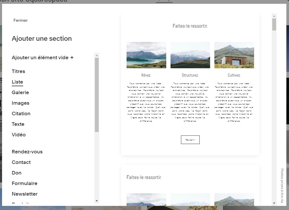 Squarespace : ajout d’une section Squarespace : ajout d'une section