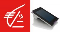Logo de la Caisse d'Épargne avec un terminal de paiement CE boost Pay