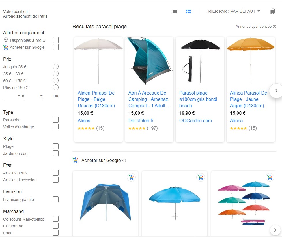 Google Shopping : exemple de résultat Google Shopping exemple de résultat