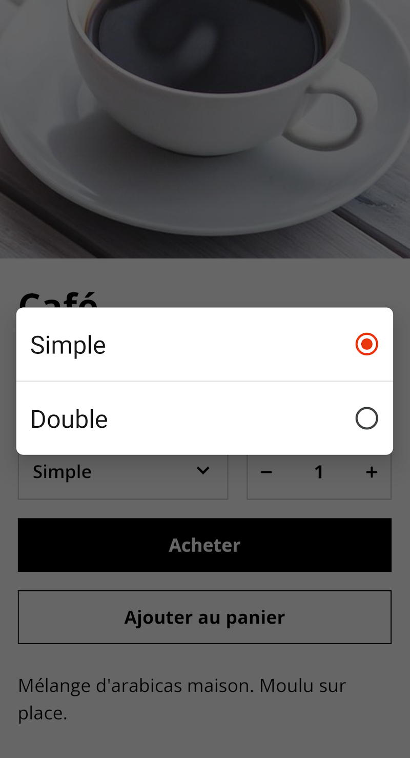 SumUp E-Shop : choix des options