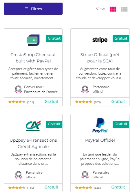 Modules de paiement pour PrestaShop