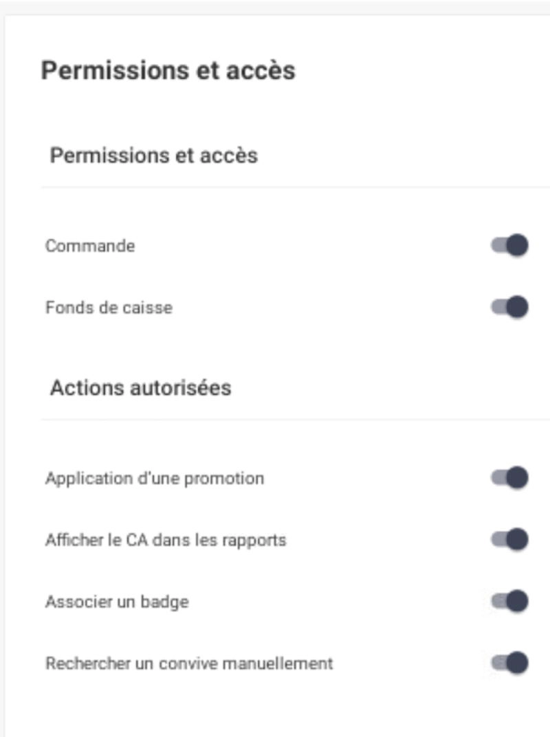 Caisse Innovorder : permissions