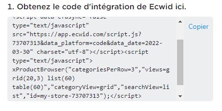 Code d'intégration d'Ecwid