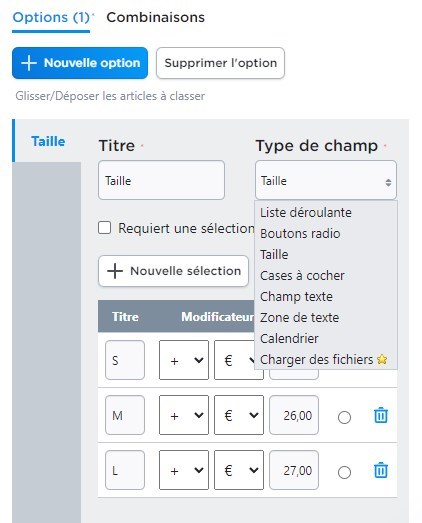 Ecwid : option des produits Ecwid : option des produits