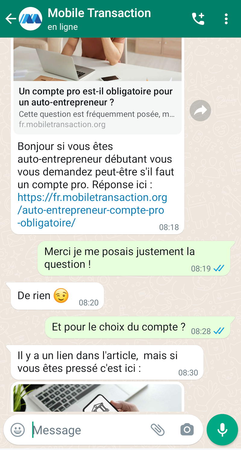 WhatsApp Business : Exemple de discussion