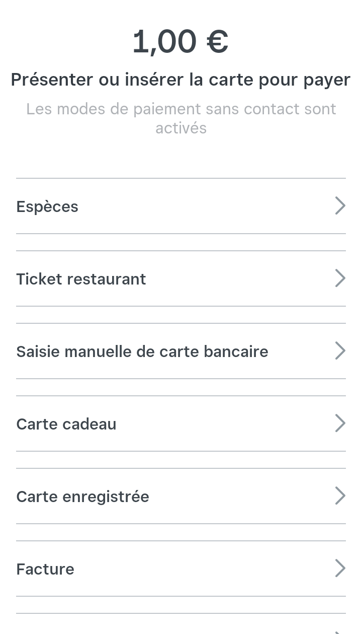 Square Reader : possibilité de choisir notre mode de paiement Square Reader : possibilité de choisir notre mode de paiement