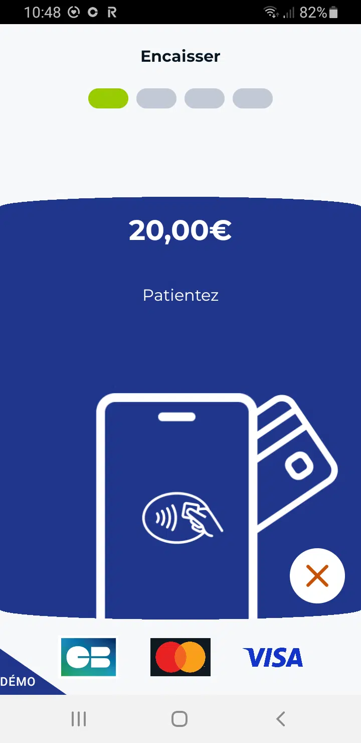 Monem Mobile Application - Ecran d'encaissement sans contact