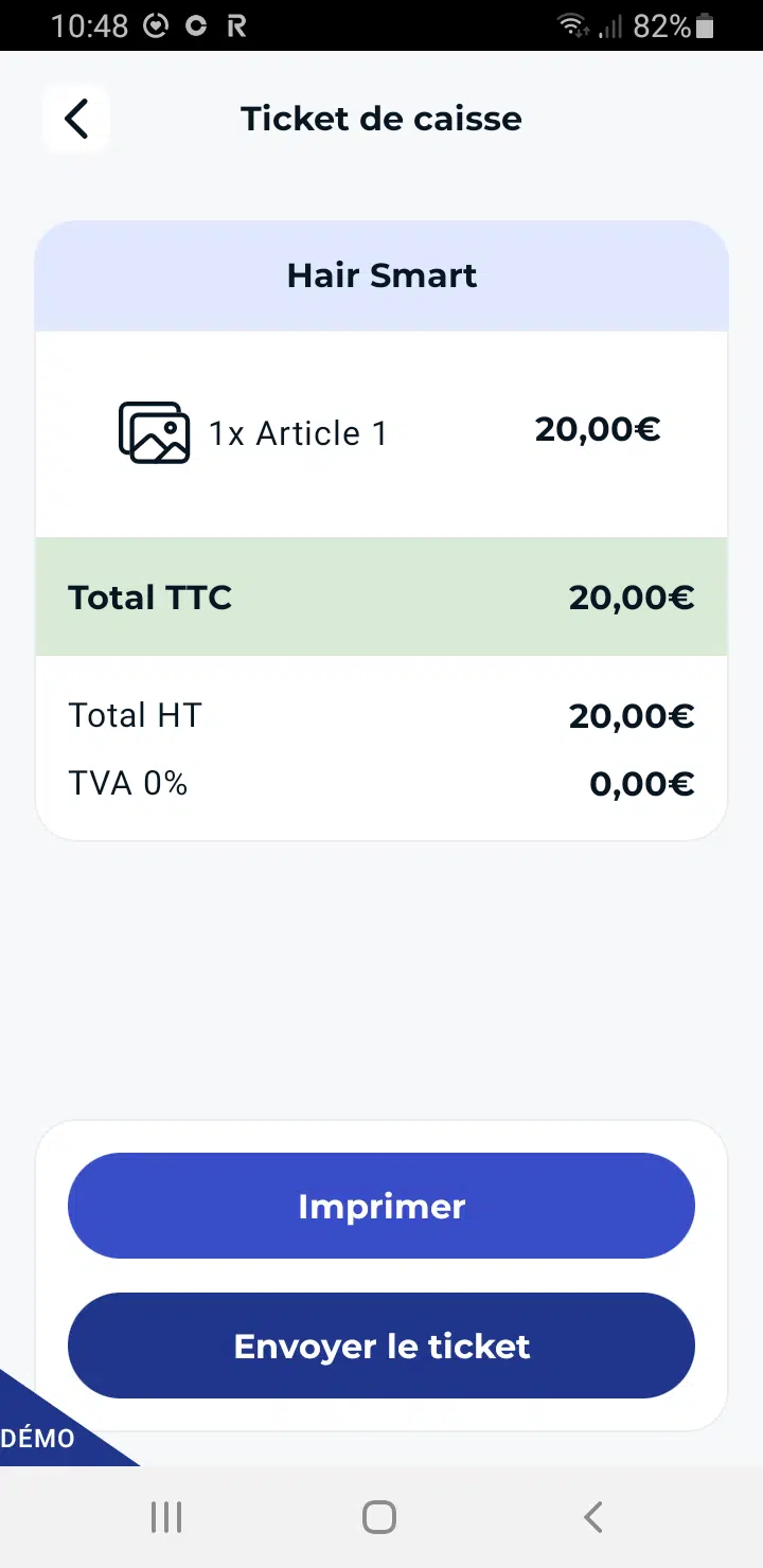 Monem Mobile Application - Edition du ticket de caisse