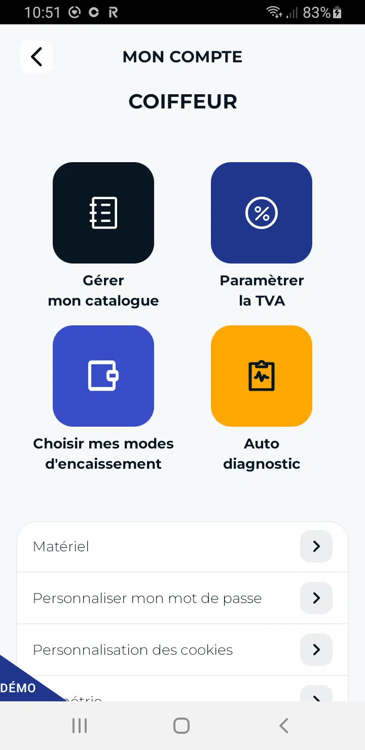 Monem Mobile Application - Mode Service Plus : écran d'accueil