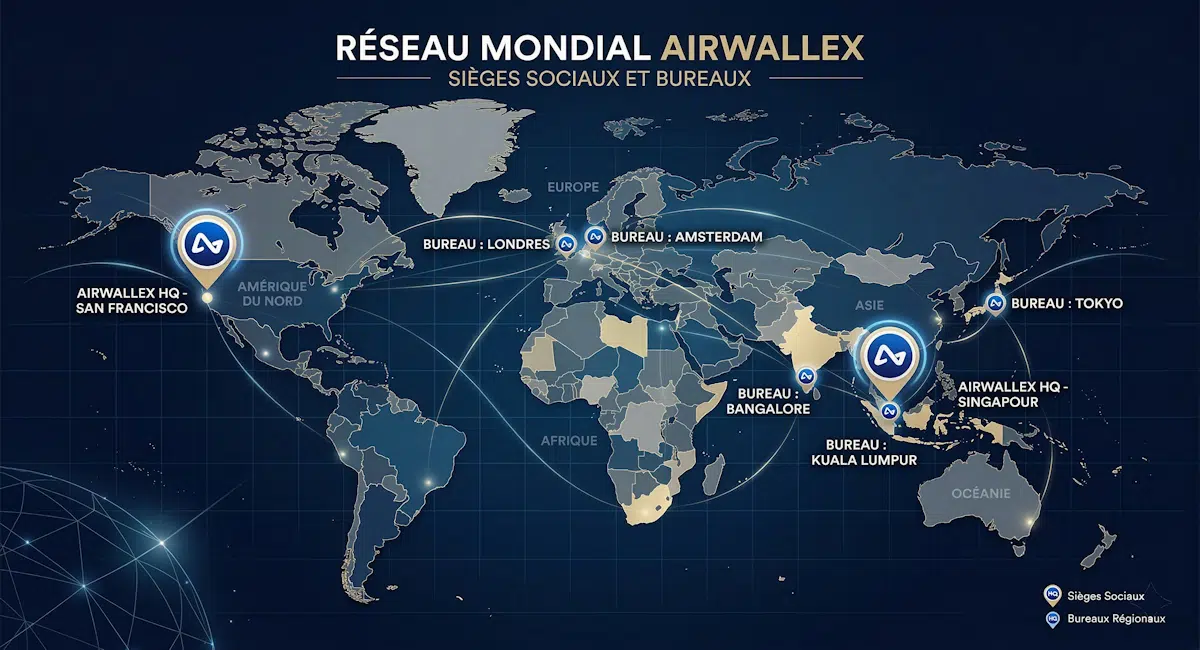 Carte des sièges et filiales d'Airwallex