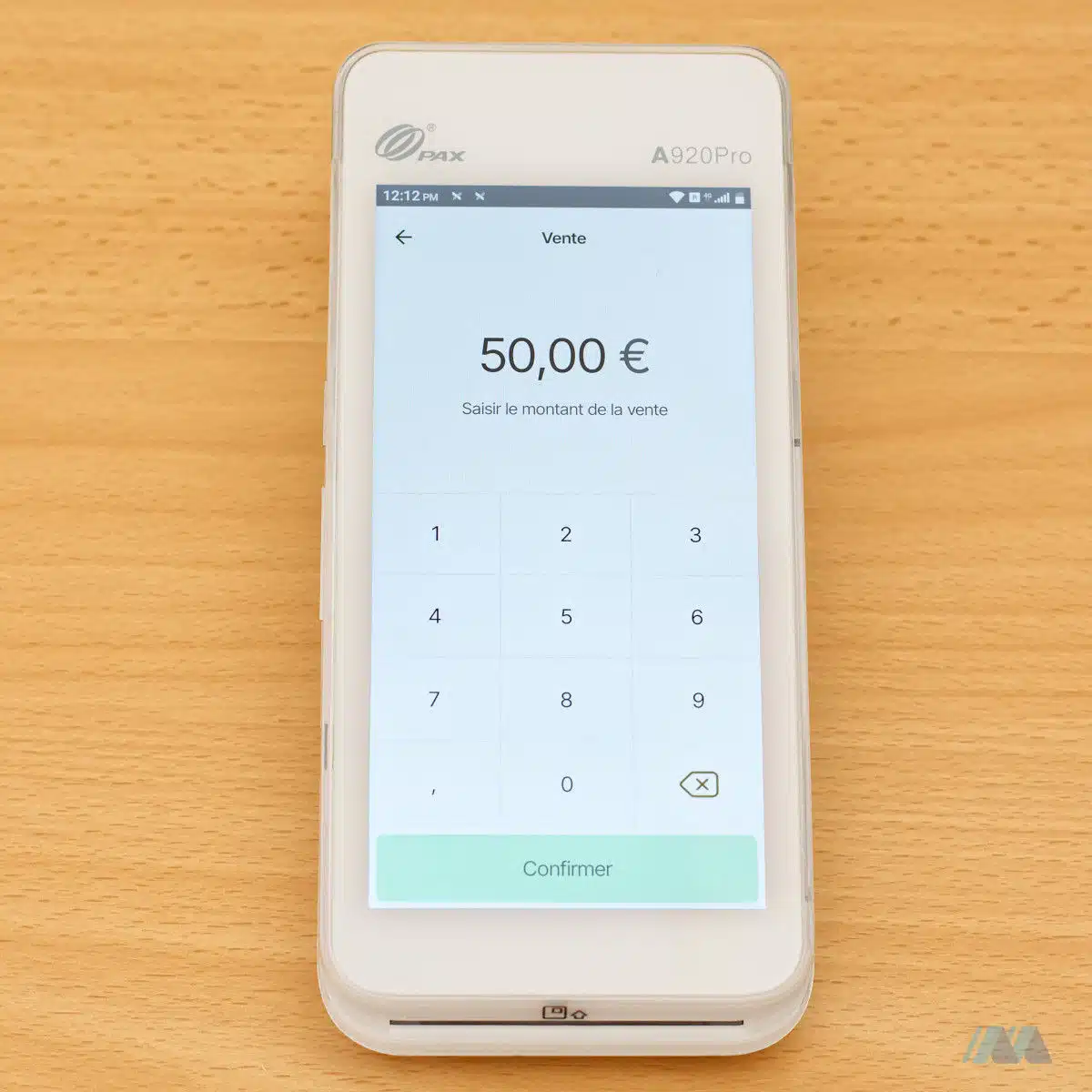 Clavier numérique virtuel du TPE Flatpay, pour entrer le montant du paiement