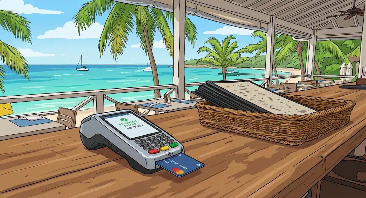 Dessin d'un TPE dans un restaurant aux Antilles