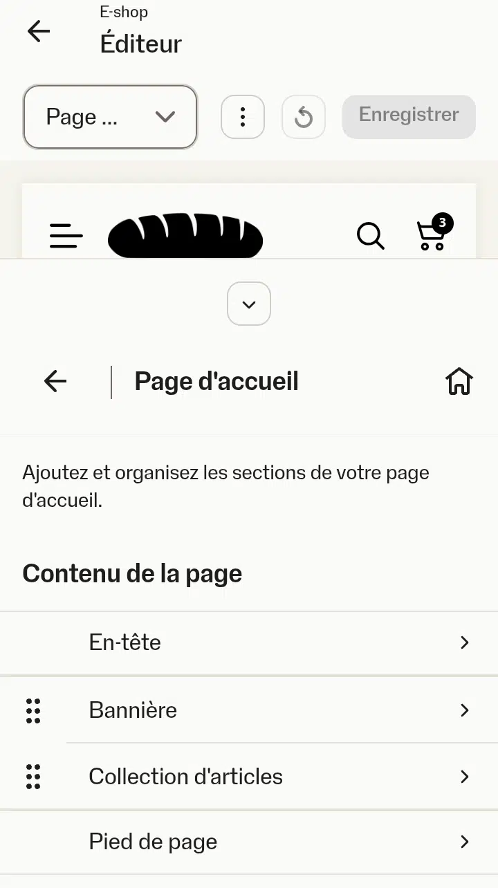 Copie d'écran de l'éditeur de l'E-shop de SumUp